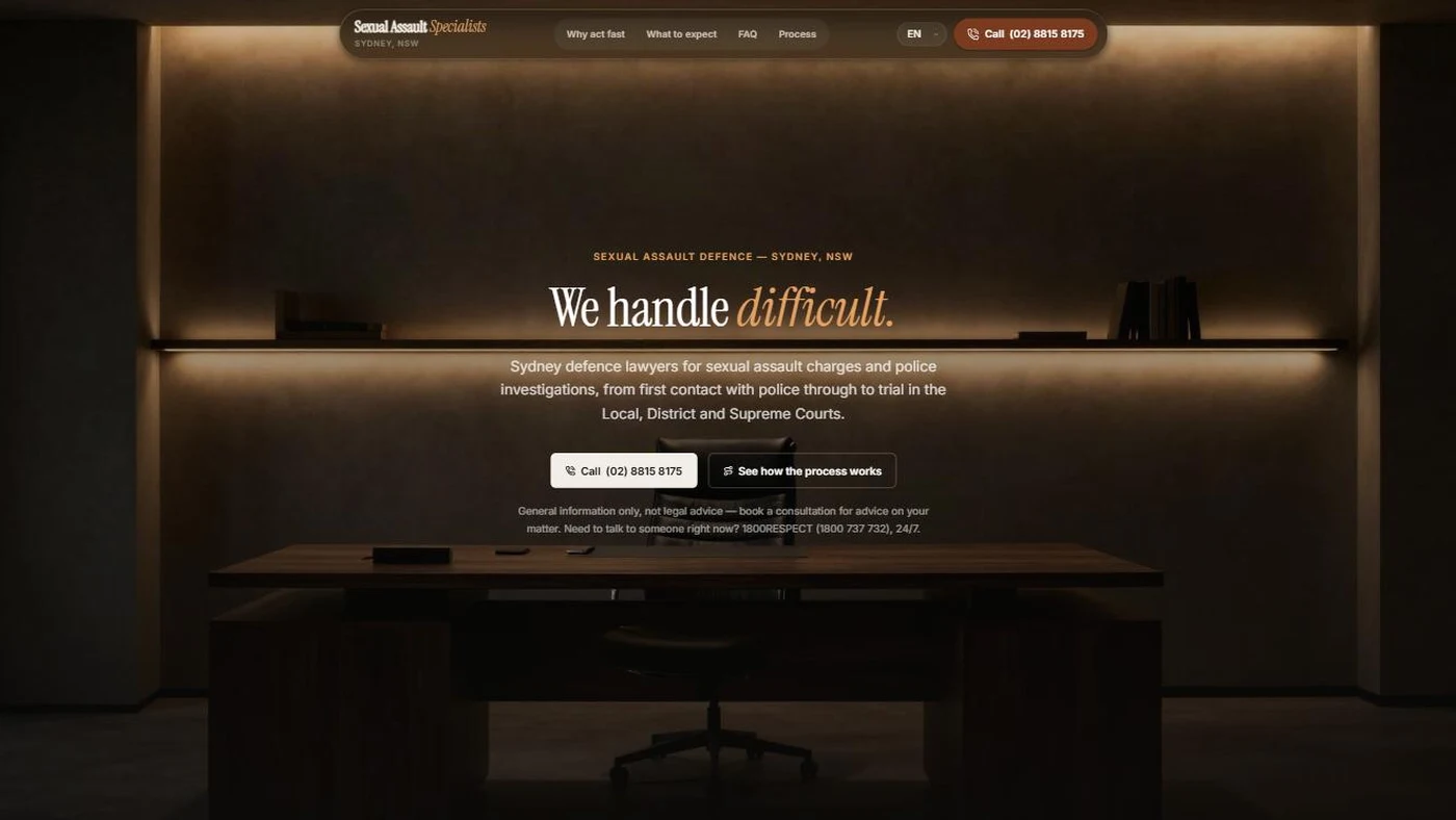 Sexual Assault Specialists legal defence site homepage